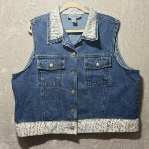 Chandra Denim Jean Vest Vintage Snake Skin Pattern Accent Women's Plus Size 22W